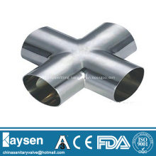 BPE Sanitary welding cross 4 way pipe fitting